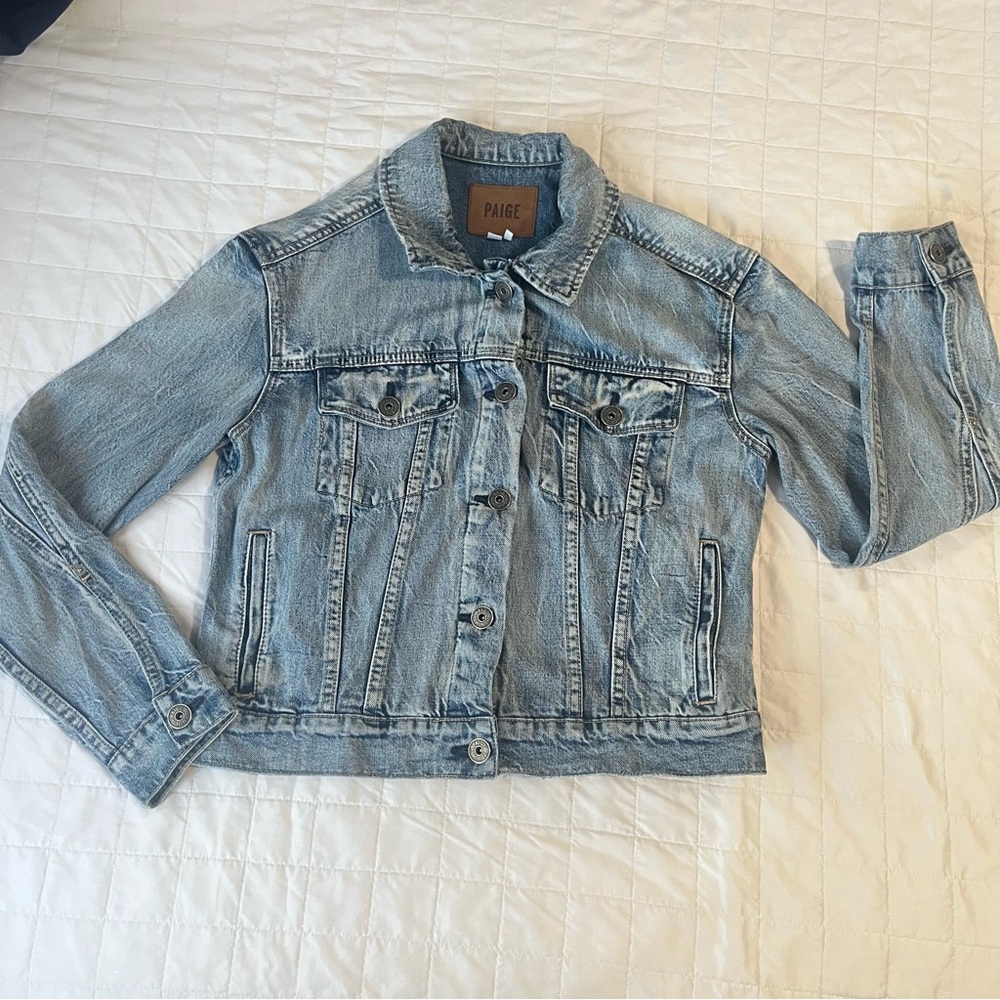 Paige Trucker Jean Jacket Blue Denim Classic Grandstone Color Woman’s Size S